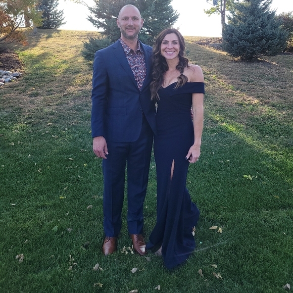 Navy Off the Shoulder Maxi Dress - Picture 2 of 2